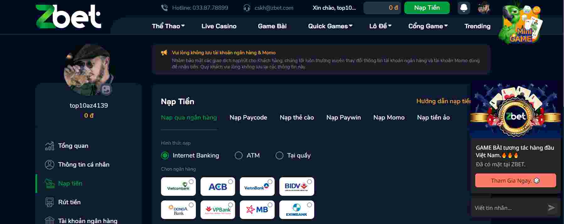 Trang web One88 Games cung cấp nhiều tùy chọn nạp tiền - One88